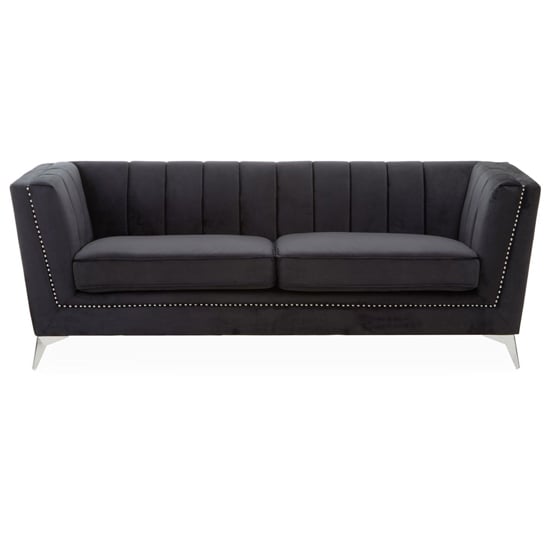 Hefei Velvet 3 Seater Sofa In Black With Chrome Metal Legs