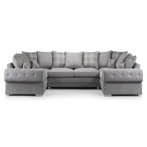 Verna Scatterback Fabric U Shape Corner Sofa In Grey