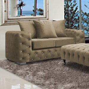 Worley Malta Plush Velour Fabirc 2 Seater Sofa In Parchment