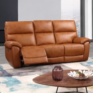 Radford Leather Electric Recliner 3 Seater Sofa In Tan