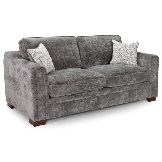 Accra Velvet 3 Seater Sofa In Grey With Solid Wood Frame