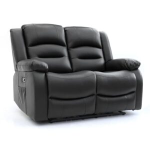 Alta Faux Leather Electric Recliner 2 Seater Sofa In Black