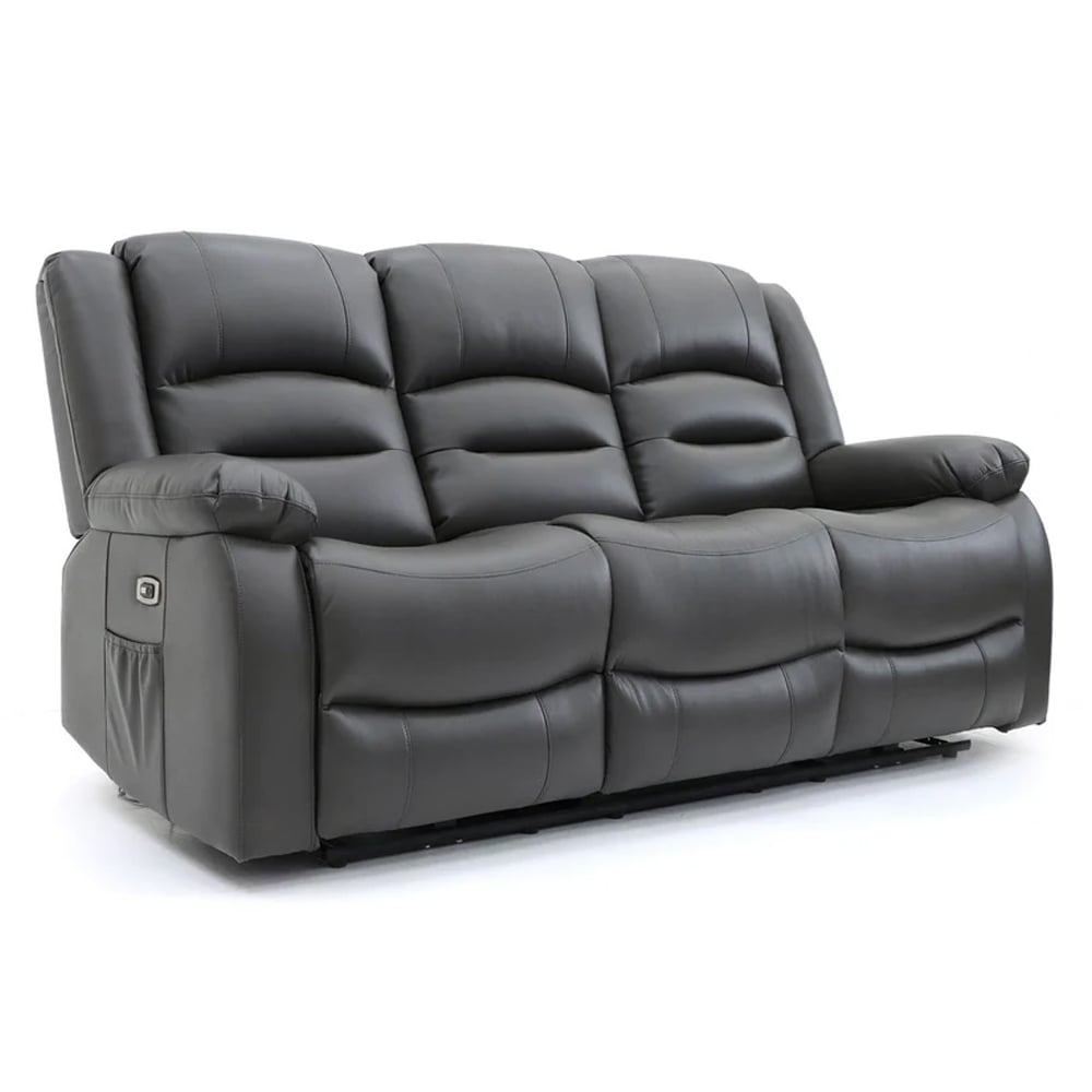 Alta Faux Leather Electric Recliner 3 Seater Sofa In Grey