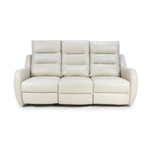 Arcata Electric Power Faux Leather 3 Seater Sofa In Chalk