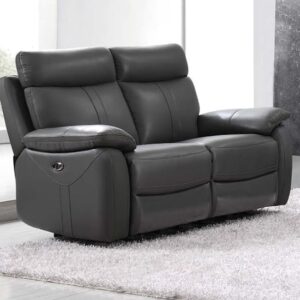 Caguas Electric Leather Recliner 2 Seater Sofa In Dark Grey