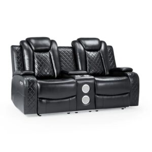 Lorain Leather Recliner 2 Seater Sofa In Black