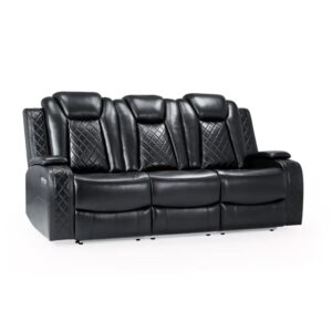 Lorain Leather Recliner 3 Seater Sofa In Black