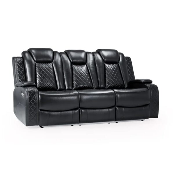 Lorain Leather Recliner 3 Seater Sofa In Black