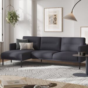 Nexa Fabric Left Handed Corner Sofa With Black Leg In Anthracite