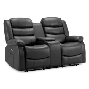 Ottawa Faux Leather Electric Recliner 2 Seater Sofa In Black