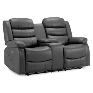 Ottawa Faux Leather Electric Recliner 2 Seater Sofa In Grey
