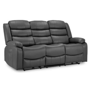 Ottawa Faux Leather Electric Recliner 3 Seater Sofa In Grey