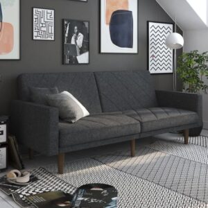 Pawson Fabric Sofa Bed With Wooden Legs In Grey