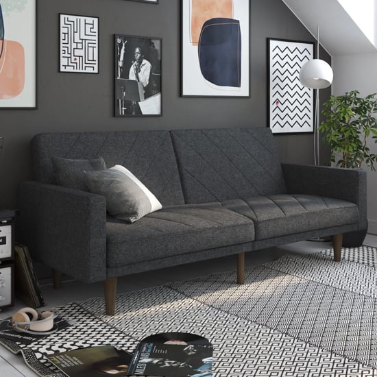 Pawson Fabric Sofa Bed With Wooden Legs In Grey