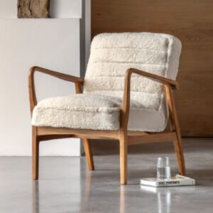 Dotson Fabric Armchair With Wooden Frame In Cream