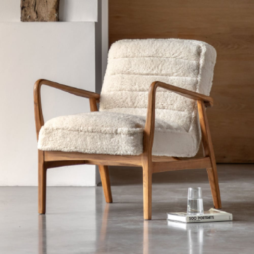 Dotson Fabric Armchair With Wooden Frame In Cream