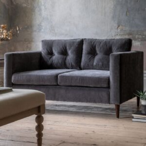 Wantagh Velvet 2 Seater Sofa With Oak Legs In Charcoal