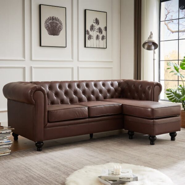Hertford Faux Leather L Shaped Corner Sofa In Antique Brown