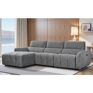 Truro Fabric Left Hand Electric Recliner Corner Sofa In Charcoal