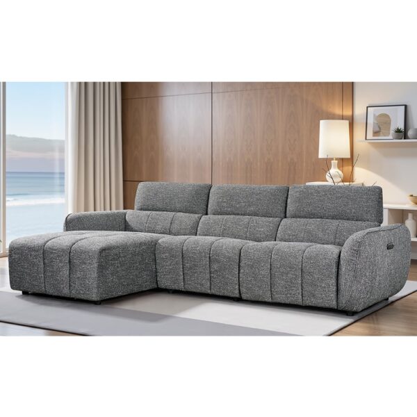 Truro Fabric Left Hand Electric Recliner Corner Sofa In Charcoal