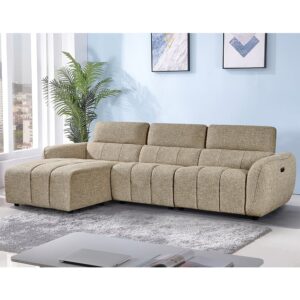 Truro Fabric Left Hand Electric Recliner Corner Sofa In Mocha