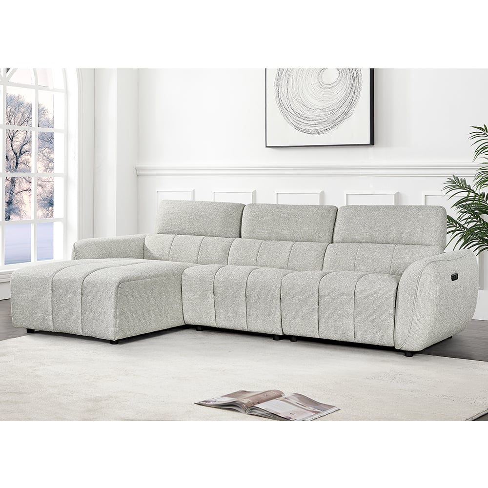 Truro Fabric Left Hand Electric Recliner Corner Sofa In Silver