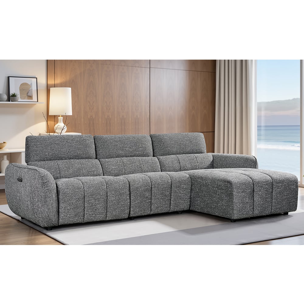 Truro Fabric Right Hand Electric Recliner Corner Sofa In Charcoal