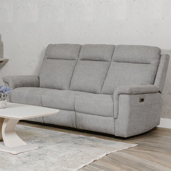 Baraboo Fabric Electric Recliner 3 Seater Sofa In Grey