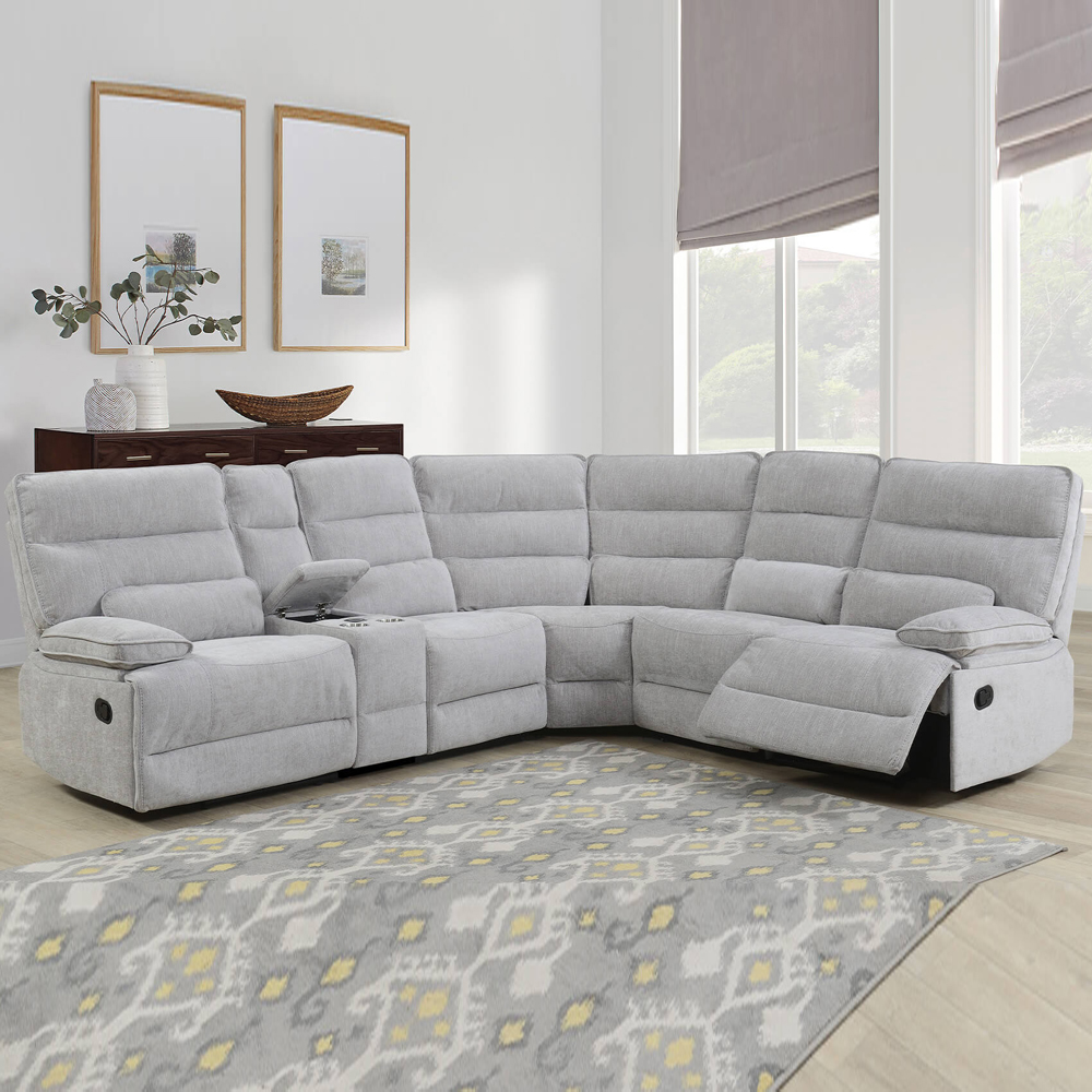 Encino Fabric Recliner Corner Sofa In Grey