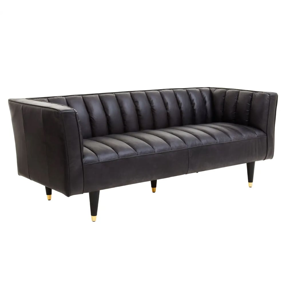 Kalispell Leather 3 Seater Sofa In Black