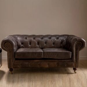 Viroqua Genuine Leather 2 Seater Sofa In Dark Grey