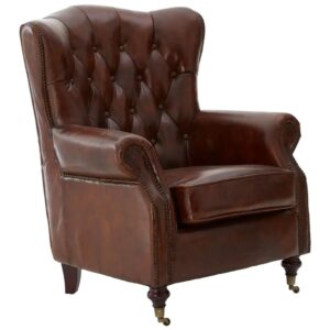 Viroqua Genuine Leather Scroll Armchair In Brown