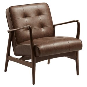 Levittown Faux Leather Lounge Armchair In Vintage Brown