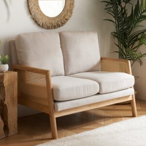 Issaquah Fabric 2 Seater Sofa With Wooden Frame In Grey And Oak