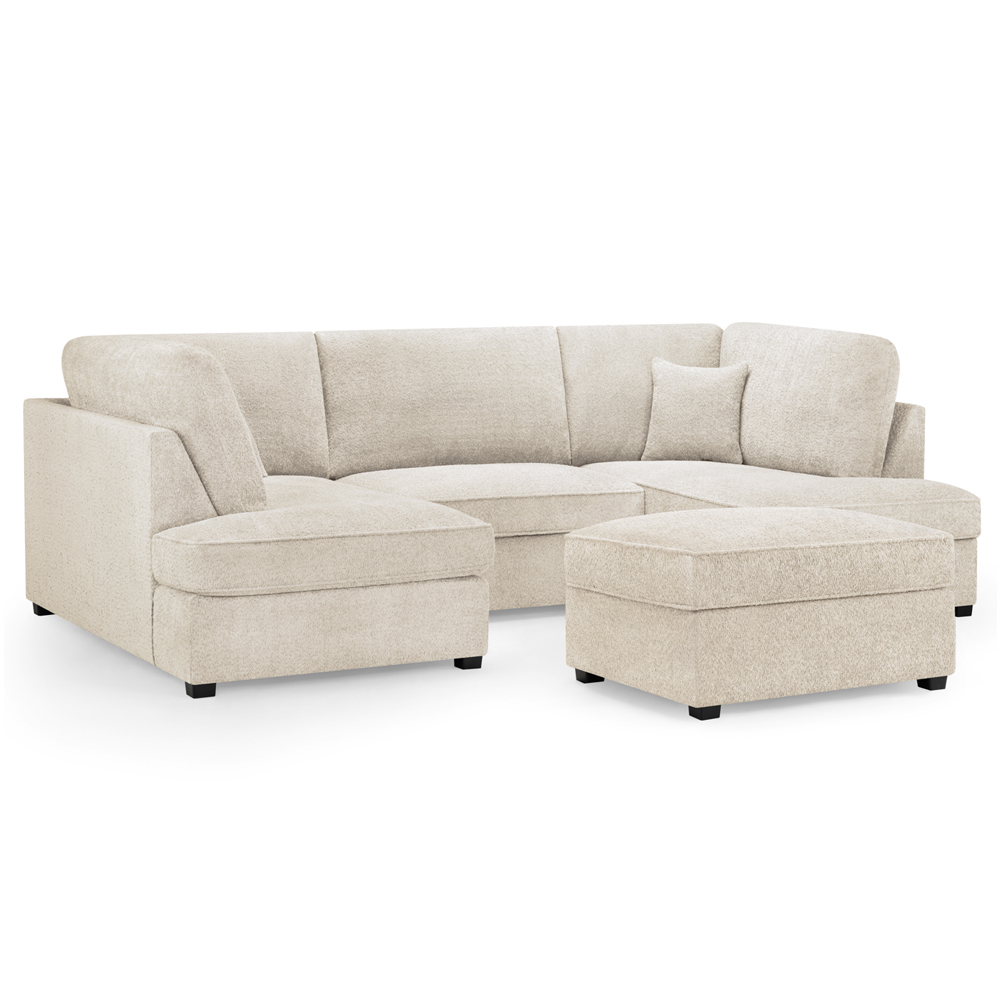 Caronia Boucle Fabric U Shaped Corner Sofa In Beige
