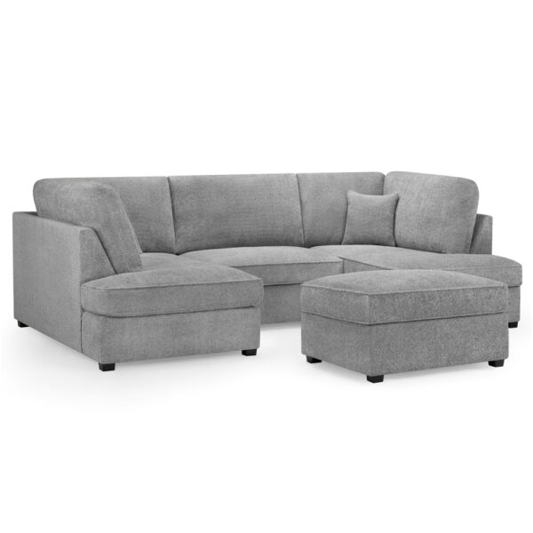 Caronia Boucle Fabric U Shaped Corner Sofa In Grey