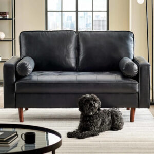 Hobbs Faux Leather 2 Seater Sofa With Bolsters – Black
