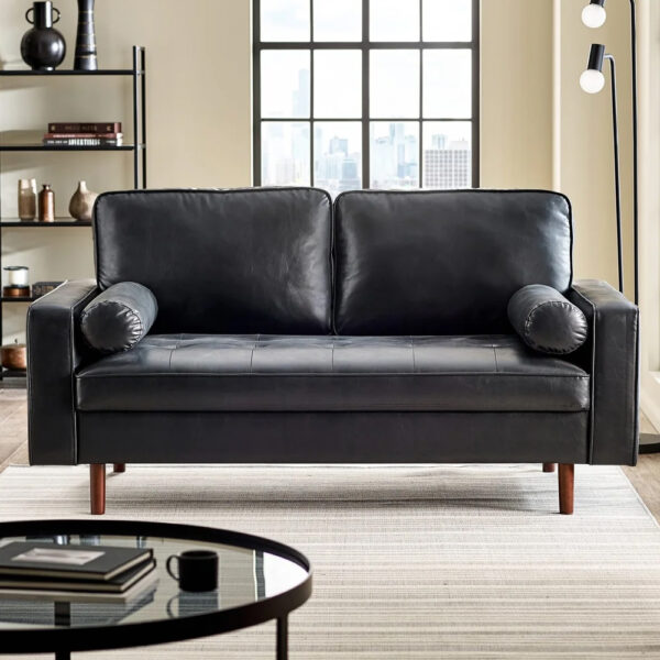 Hobbs Faux Leather 3 Seater Sofa With Bolsters - Black