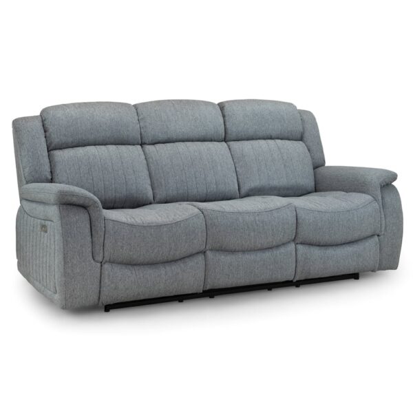 Lindsay Fabric Electric Recliner 3 Seater Sofa In Grey