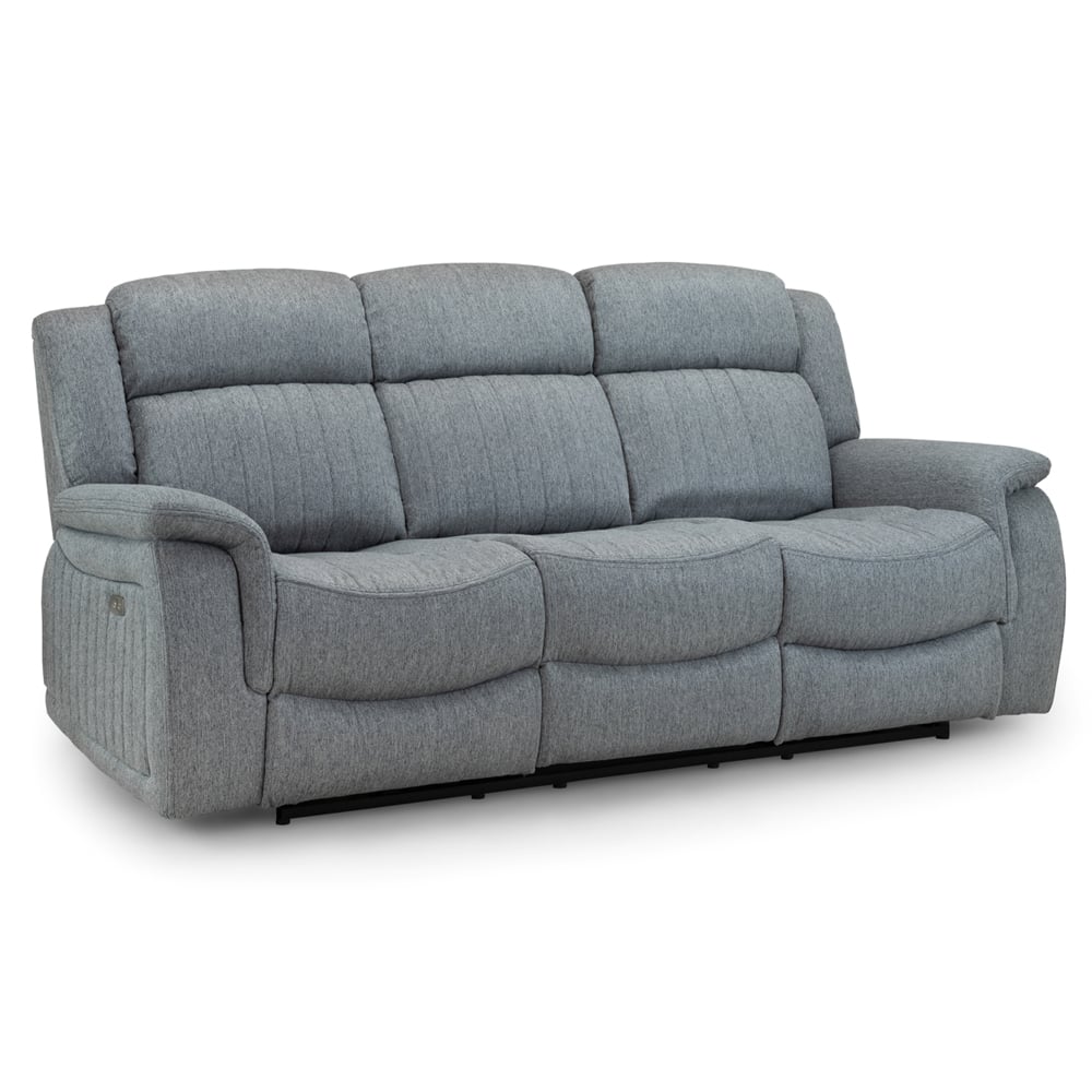Lindsay Fabric Electric Recliner 3 Seater Sofa In Grey