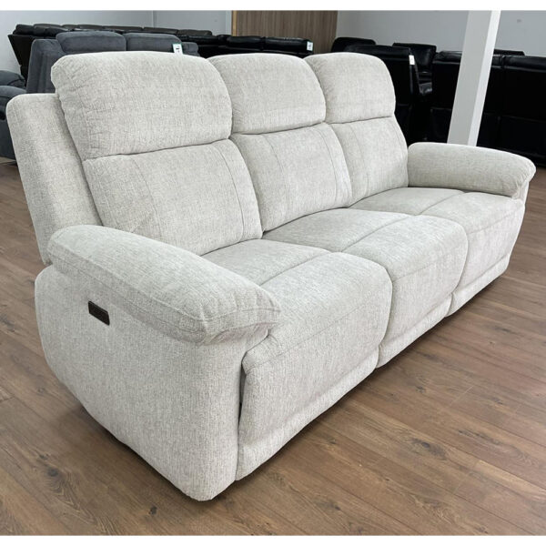 Owenton Fabric Electric Recliner 3 Seater Sofa In Beige
