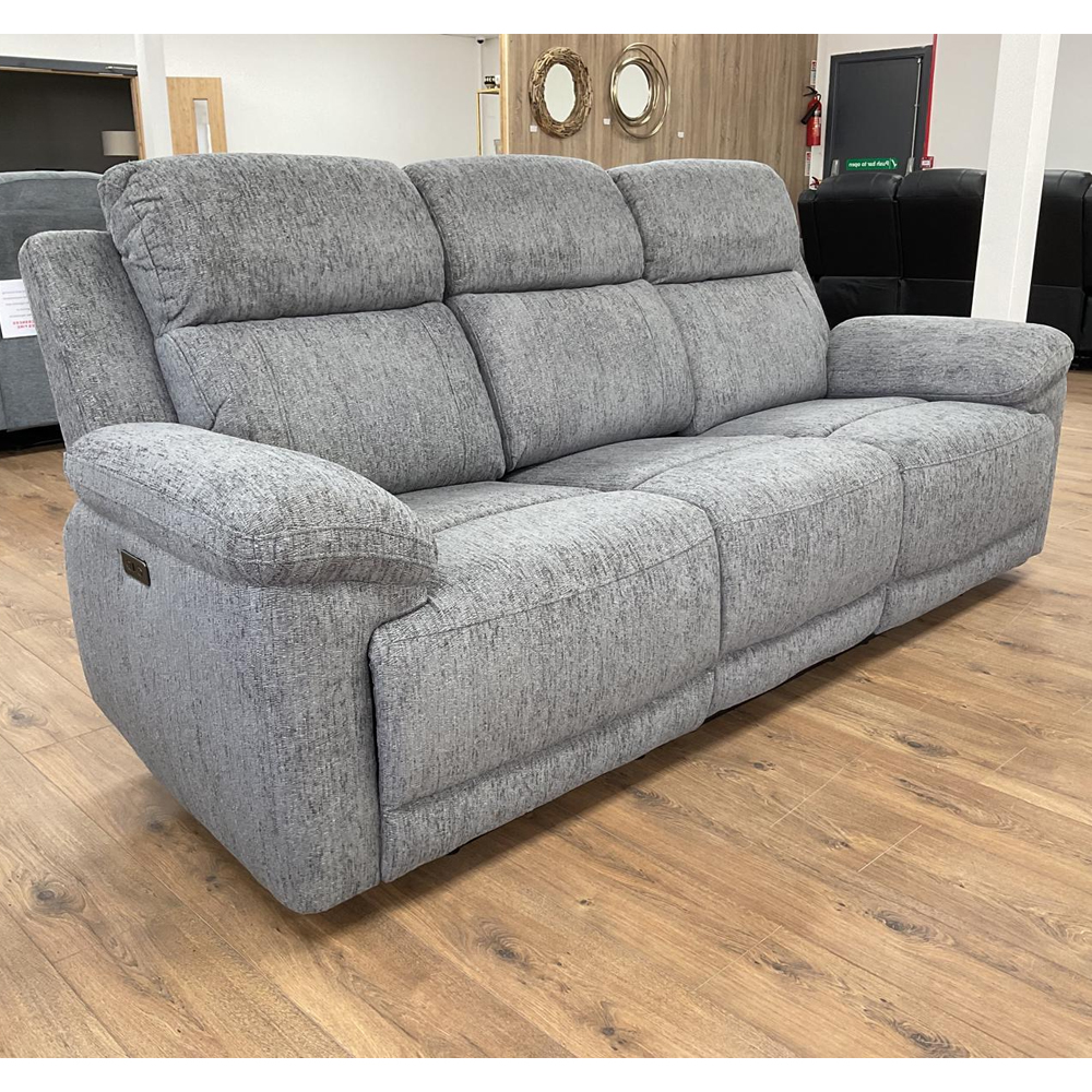 Owenton Fabric Electric Recliner 3 Seater Sofa In Grey