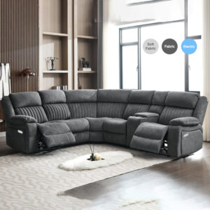 Martinez Fabric Electric Corner Sofa Suite – Slate Grey