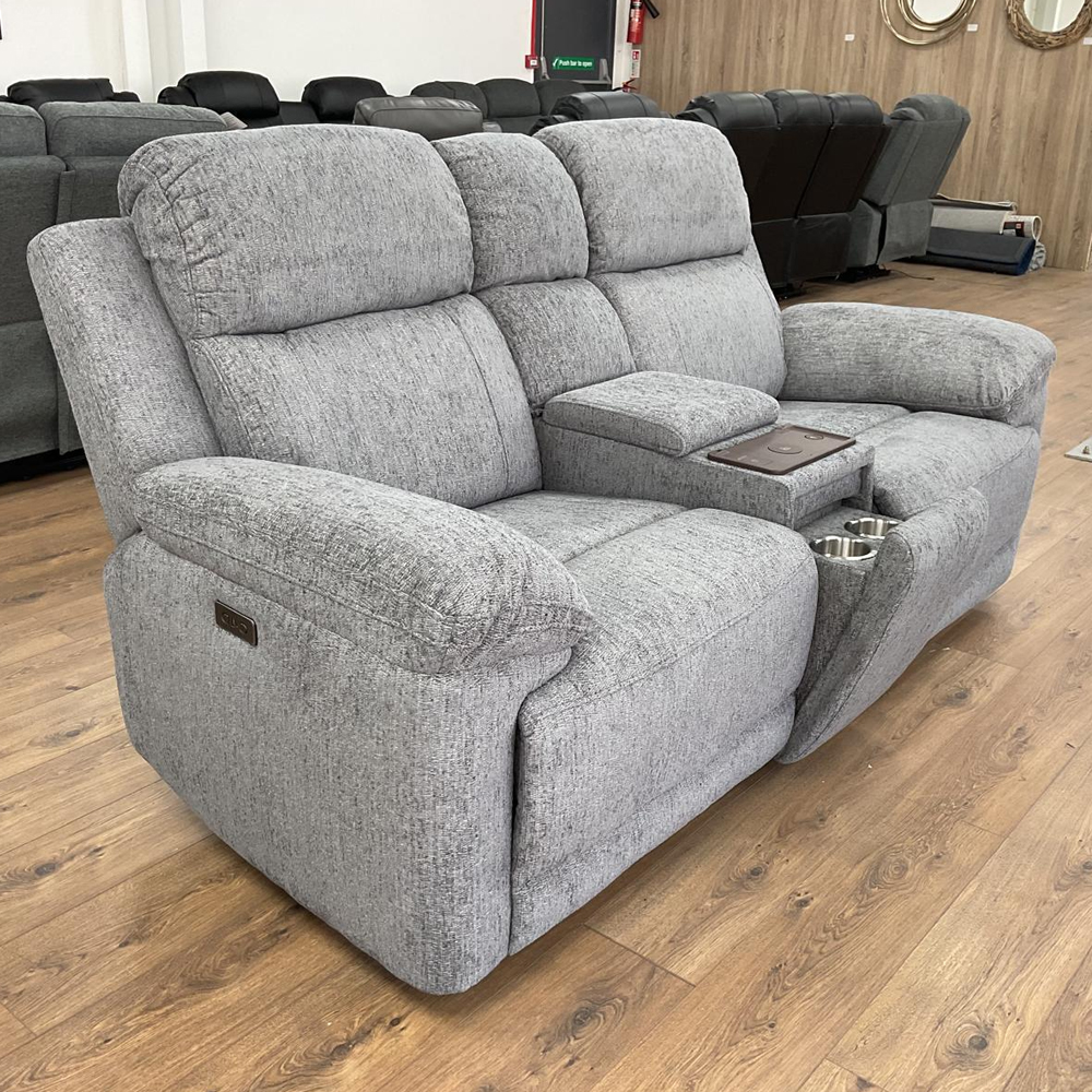 Owenton Fabric Electric Recliner 2 Seater Sofa In Grey